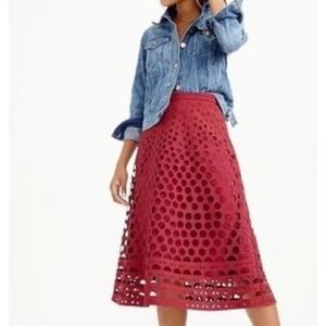 J.Crew Laser Cut-Out Geometric A-Line Burgundy Red Midi Skirt women Size 6